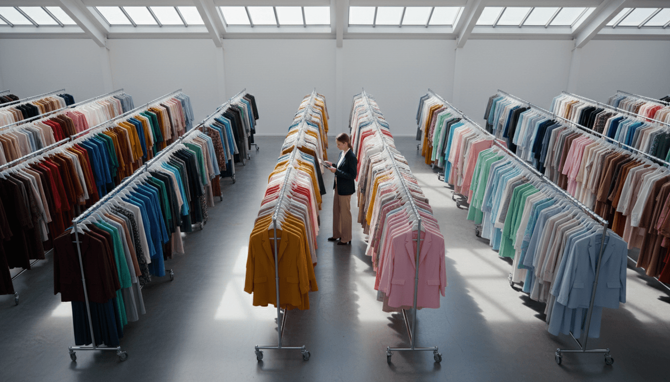 Organized clothing inventory ready for bulk distribution